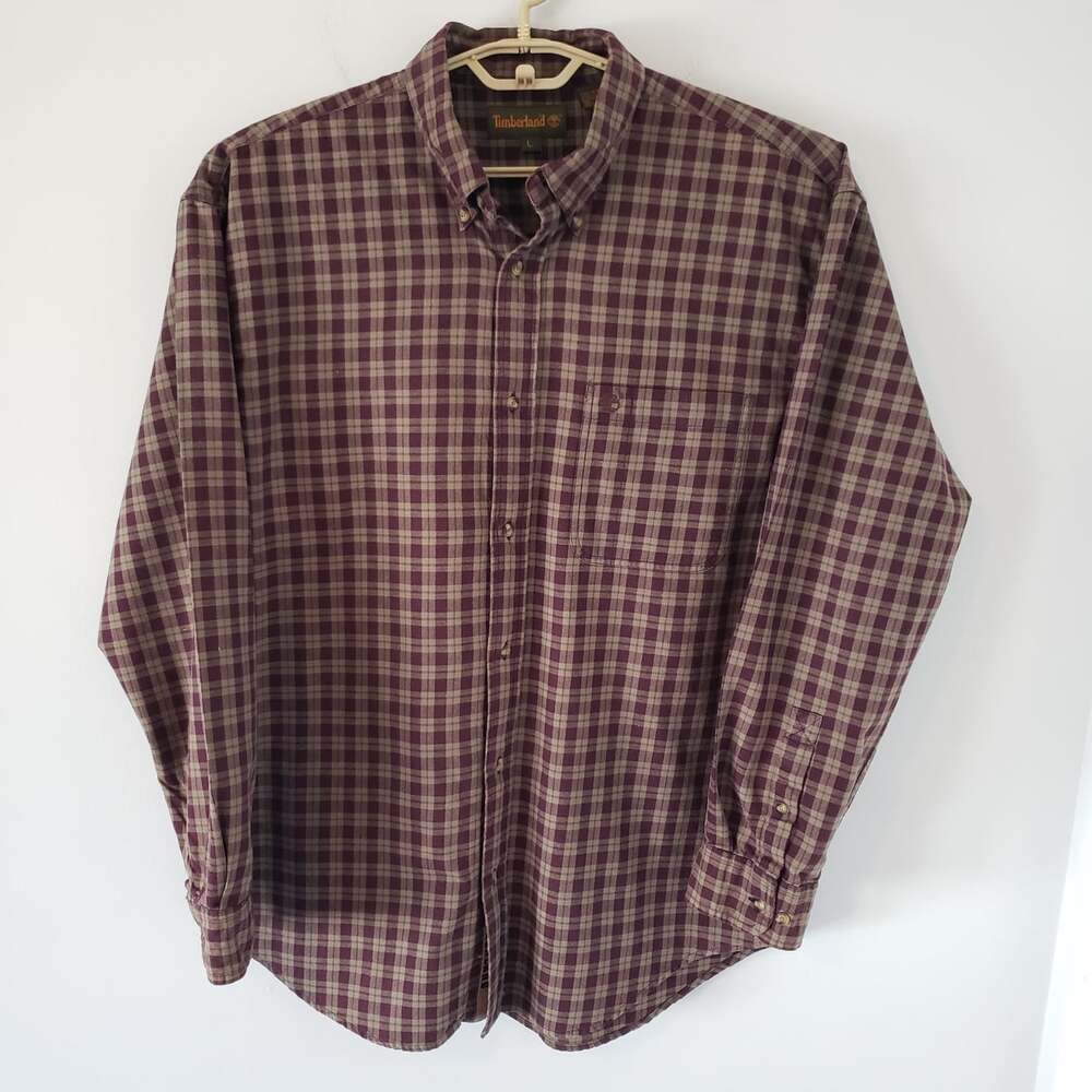 Timberland Plaid Long Sleeve Button Up Colorful Shirt Size L Outdoor